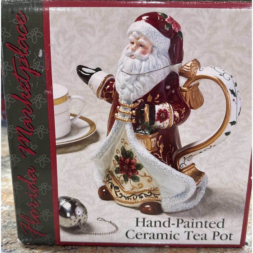 Florida Marketplace Hand-Painted Santa Ceramic Teapot – Christmas